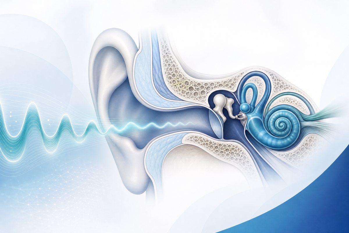 Illustration of the human ear and cochlea